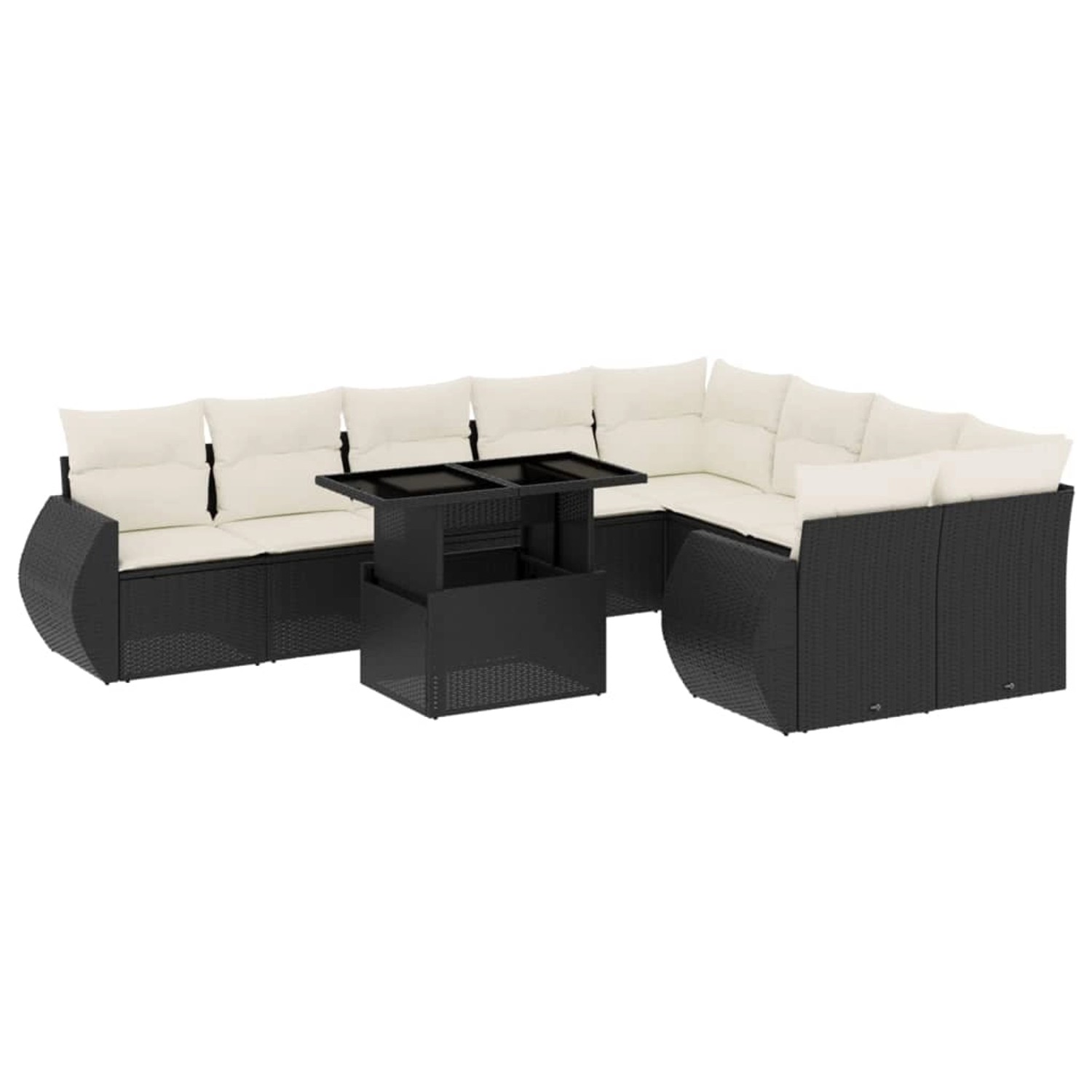 vidaXL 10-Tlg Garten-Sofagarnitur mit Kissen Schwarz Poly Rattan 3268756