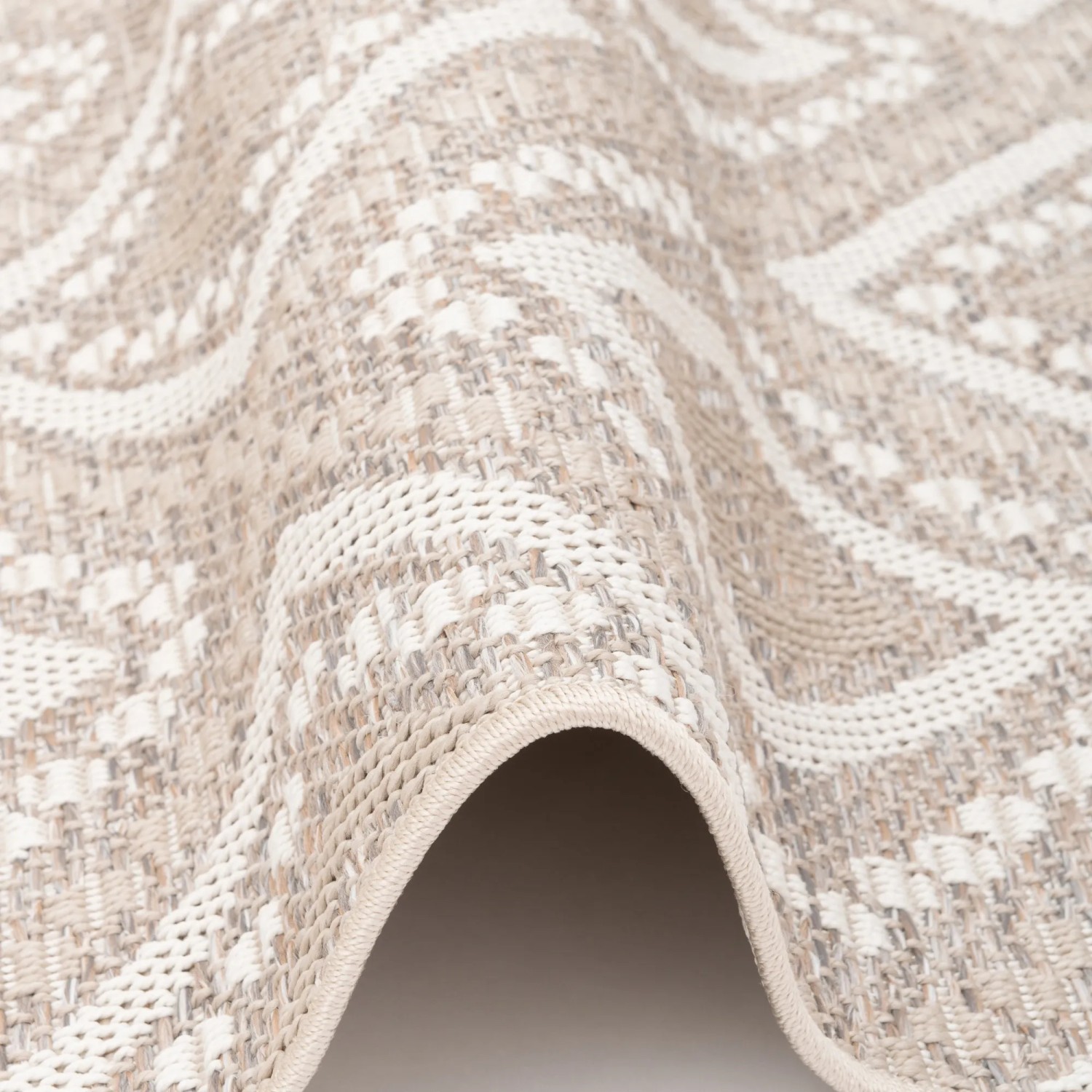Detailansicht: Beige Pergamon Outdoor Teppich Ottawa mit Ethno-Muster, 120x170 cm.