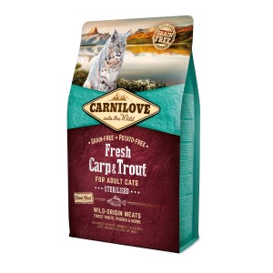 Carnilove Katzen-Trockenfutter Adult Fresh Carp & Trout 2kg, getreidefreies Futter für ausgewachsene Katzen.