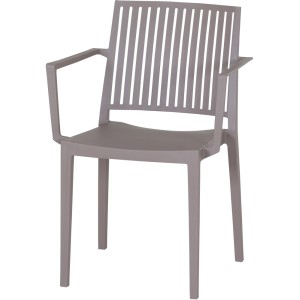 Stapelbarer Gartenstuhl Lane von Siena Garden in Taupe mit Armlehnen und Lattenmuster.