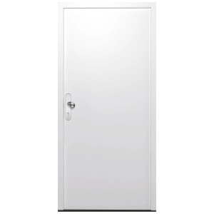 Weiße Hörmann Sicherheitstür KSI Thermo46, DIN L, 100x212,5 cm. Stahltür mit Griff.