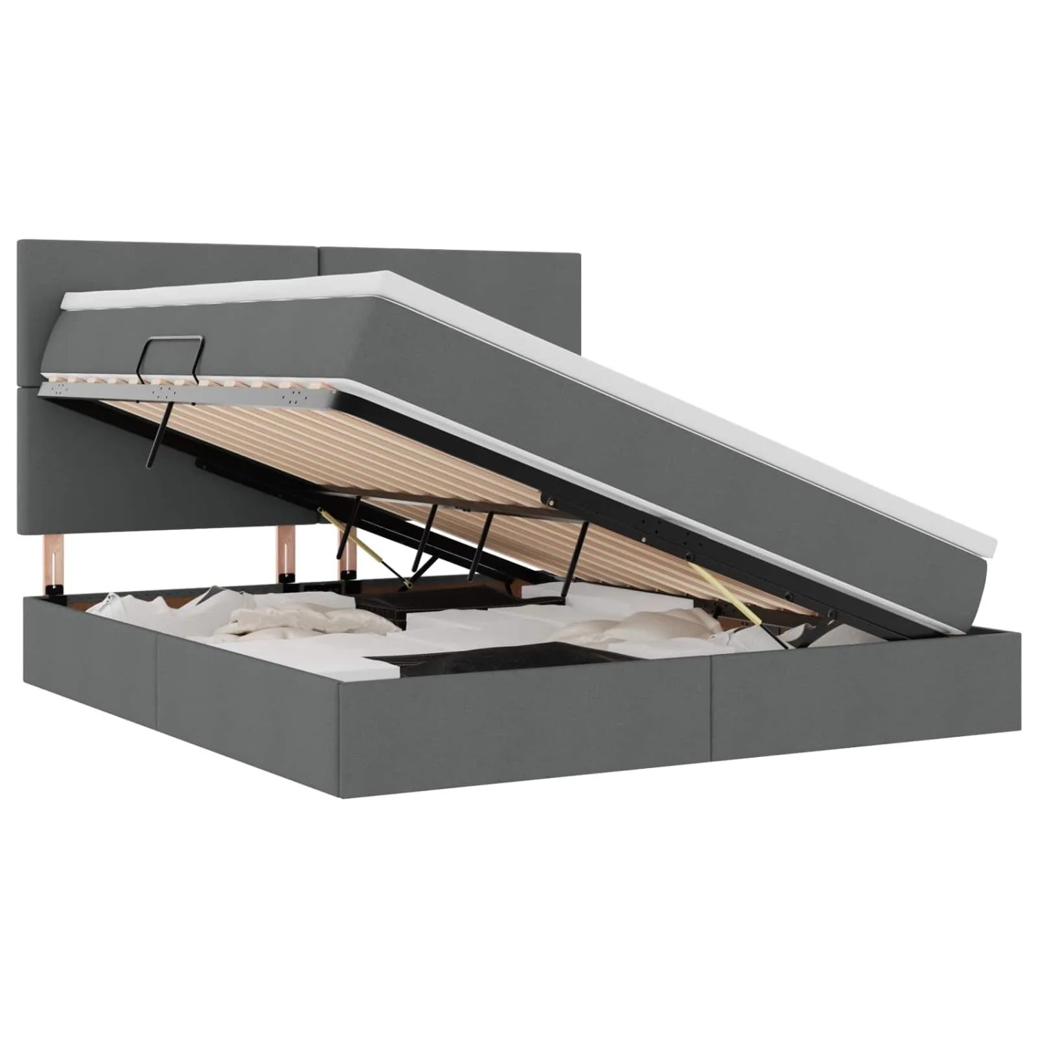 Thumbnail - vidaXL Bett mit LED-Lichtleisten Dunkelgrau 160 x 200 cm Stoff 3372364