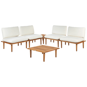 Beliani Gartenlounge Set FRASCATI, cremeweiß, mit Akazienholz und Polsterkissen. Gartenmöbel für Terrasse und Garten.