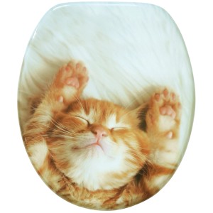 Sanilo WC-Sitz Lilly mit Katzenmotiv. Hochwertiger Toilettendeckel aus Holz.