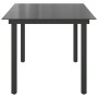 Schwarzer vidaXL Gartentisch (150x90 cm) mit Glasplatte und Aluminiumgestell.