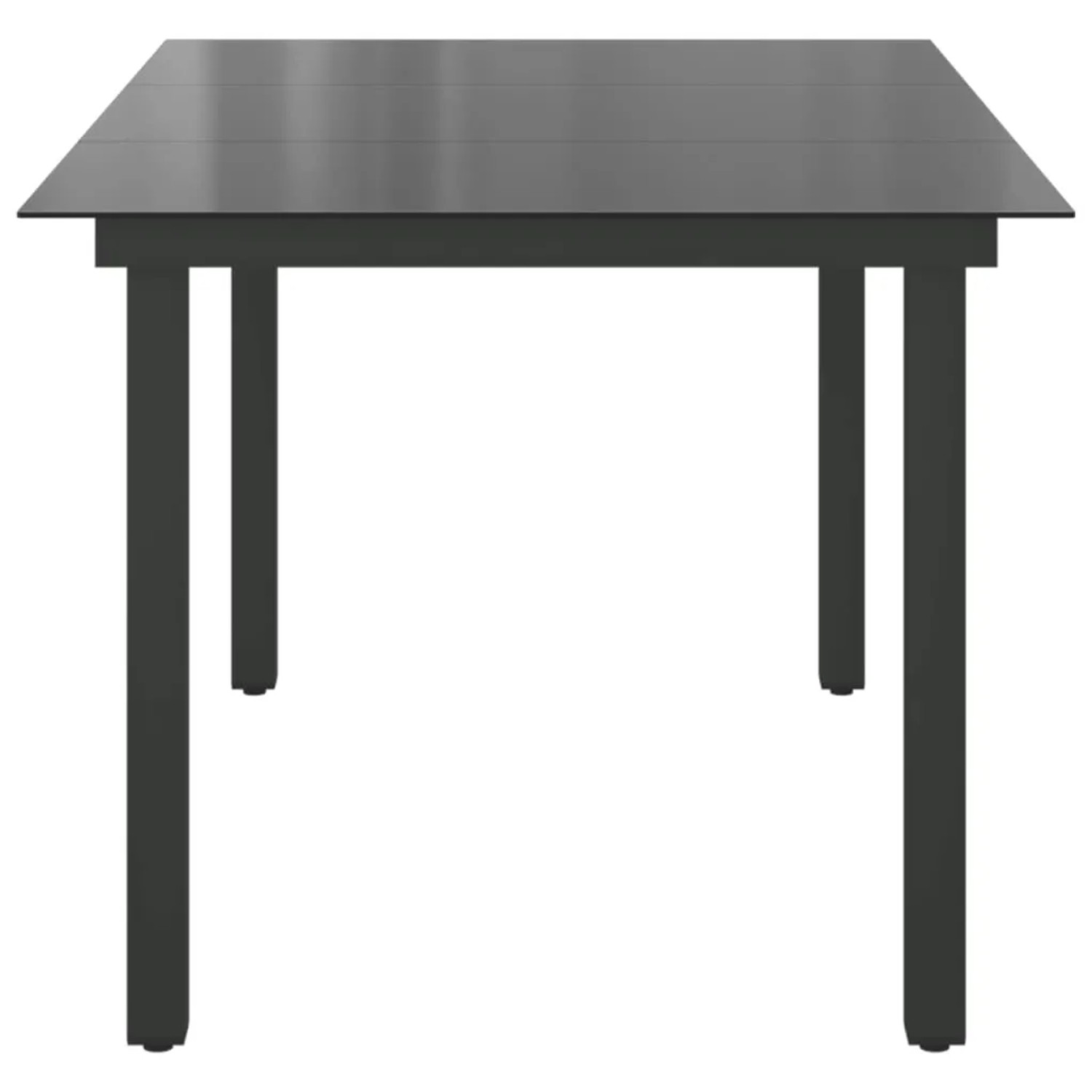 Schwarzer vidaXL Gartentisch (150x90 cm) mit Glasplatte und Aluminiumgestell.