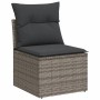Graues vidaXL Gartensofa-Element aus Polyrattan mit dunklen Kissen.