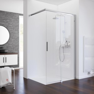 Schulte Walk In Schiebetür, Chromoptik, 100x200 cm, DIN rechts, im Badezimmer.