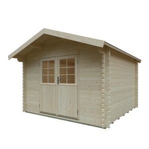 Unbehandeltes Kiehn-Holz Gartenhaus KH 44-003, 300x300 cm, mit Doppeltür und Fenster