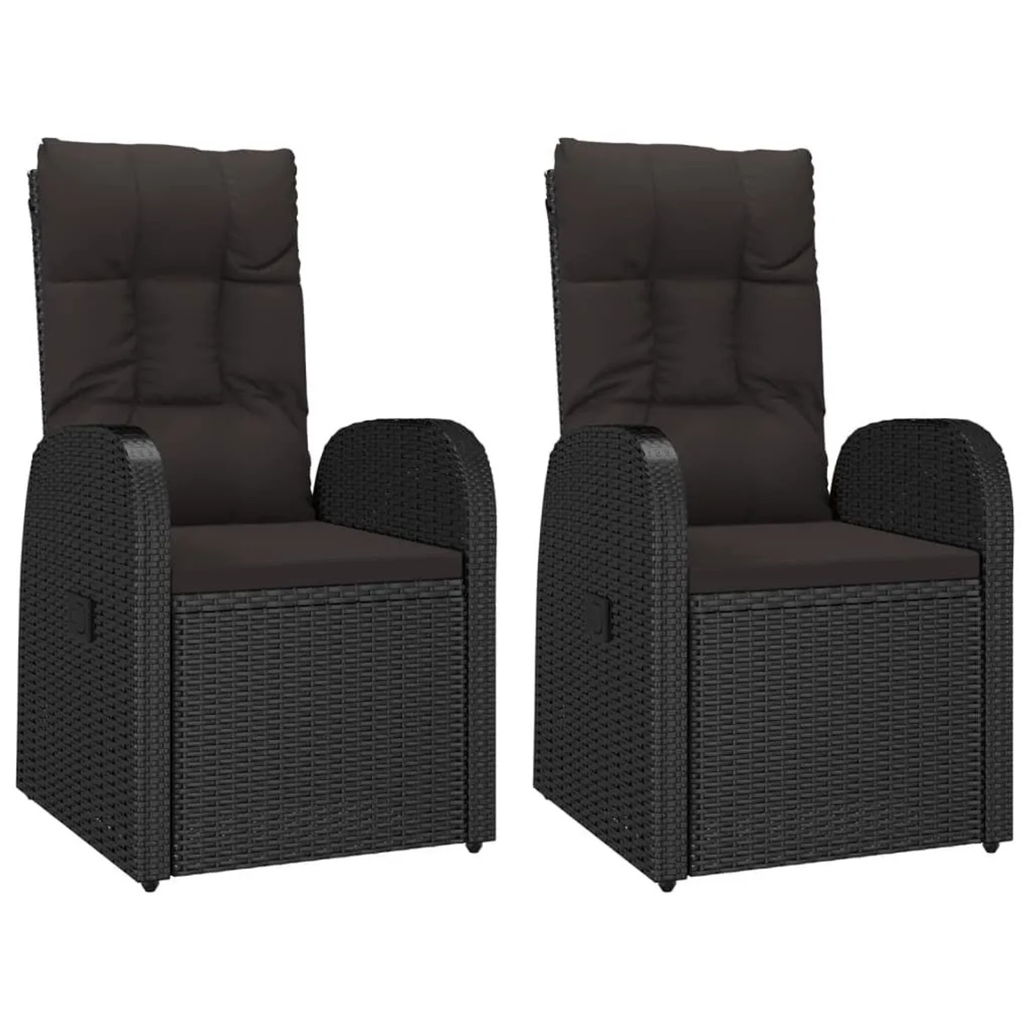 Furnicato Garten-liegestühle 2 Stk Poly Rattan Schwarz 57x69x106 Cm Mit Auflagen