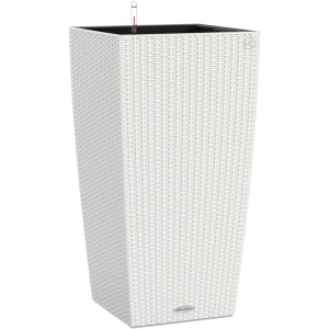 Weißes Lechuza Cubico Cottage Pflanzgefäß, 40x40x75 cm, mit Flechtmuster.