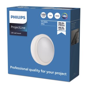 Verpackung der runden, weißen Philips Projectline LED Wandleuchte, 15W, 4000K, IP65.