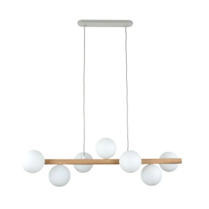 Licht-Erlebnisse Hängelampe Holz Metall Glas 90 cm Lang 7-Flammig G9 Modern Weiß