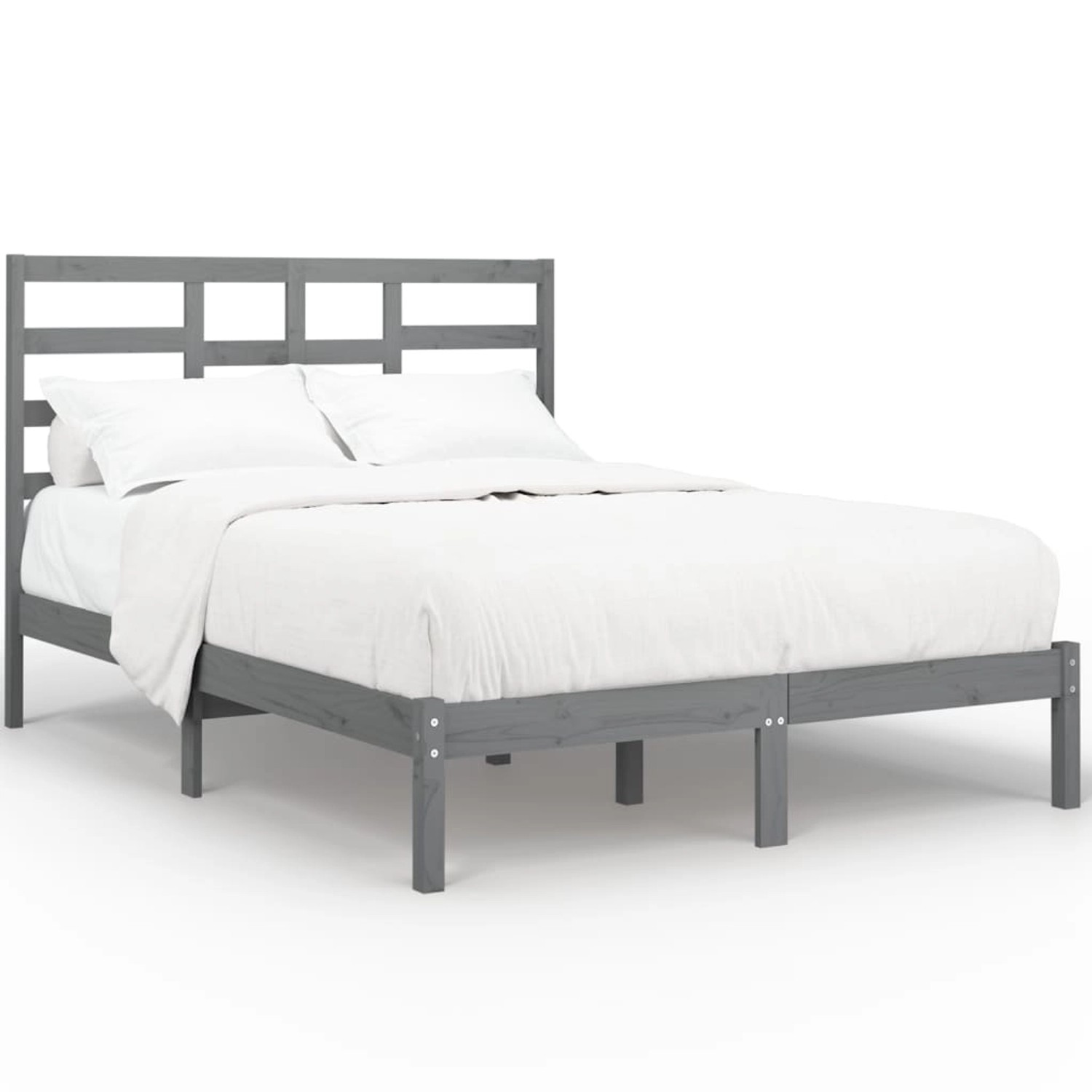 vidaXL Massivholzbett Grau 135x190 cm 4FT6 Double1084367