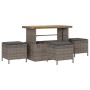 Graues 9-teiliges Garten-Sofa-Set aus Poly Rattan mit Tisch und Hockern inklusive Kissen.