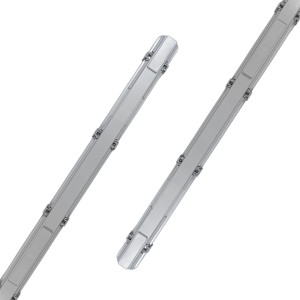 Graue LED-Feuchtraumleuchte (17,5 W) mit Rohr für z.B. Keller oder Garage.