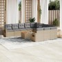 Beige vidaXL Garten-Sofagarnitur aus Rattan mit grauen Kissen und Tisch für Gartenmöbel.