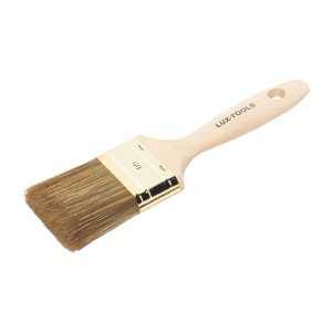 LUX Flachpinsel Lasur 60 mm mit hellem Holzgriff und braunen Borsten.