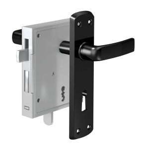 Basi Stumpfdrückerschloss SDS 130, Buntbart, mit Hebender Falle, rechts/links verwendbar.