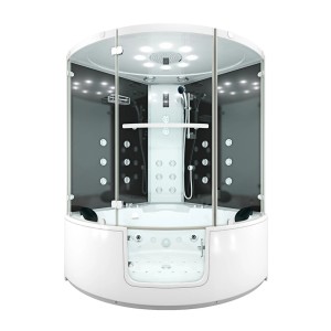 AquaVapore Dampfdusche mit Whirlpool und schwarzer Rückwand, 140x140cm.