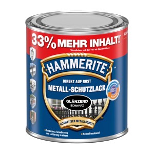 Dose Hammerite Metall-Schutzlack, Schwarz glänzend, 1 Liter. Rostschutz, Grundierung und Lack in einem.