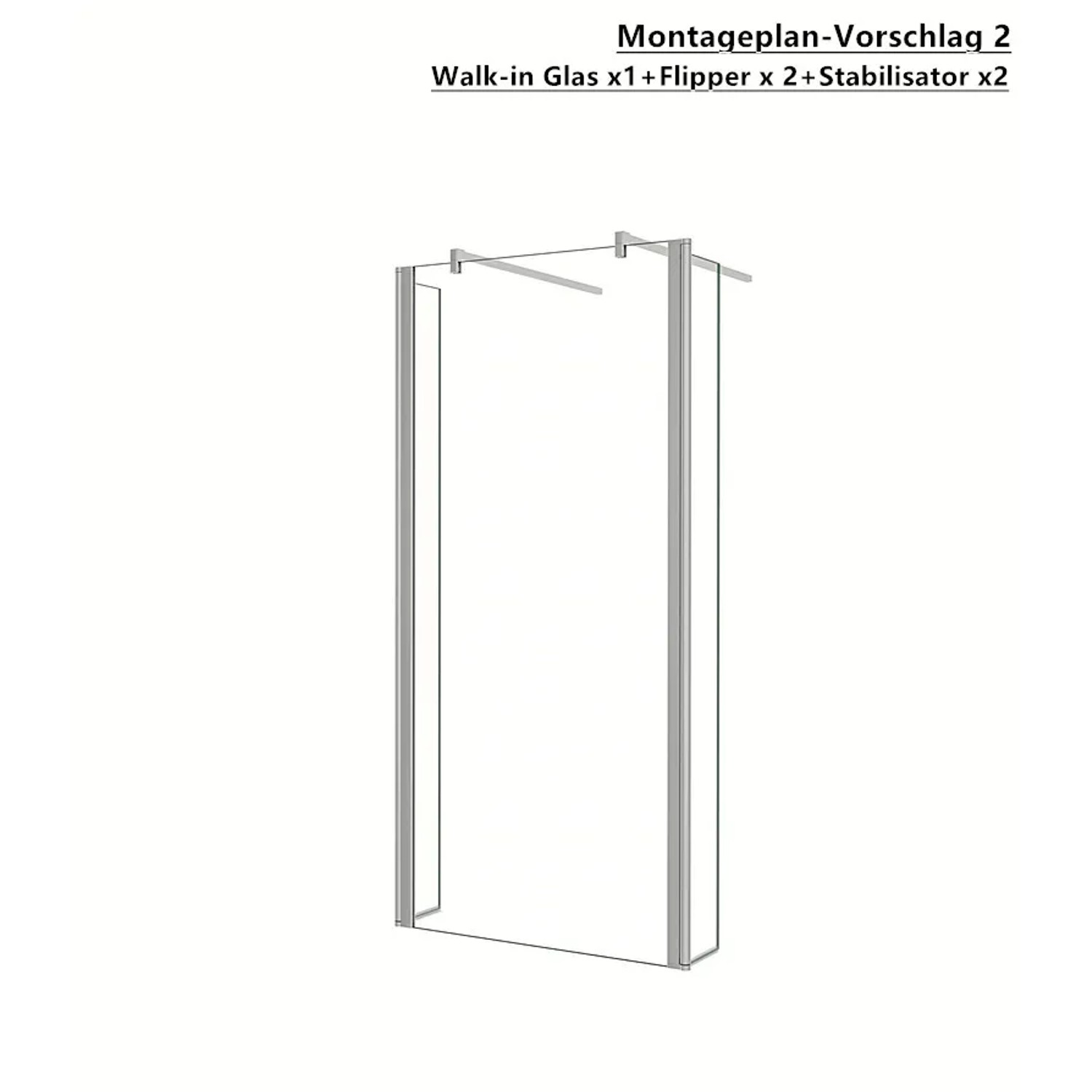 Duschparadies Walk-in Dusche mit Glas Flipper, 40x200cm, verchromt. Montagebeispiel.