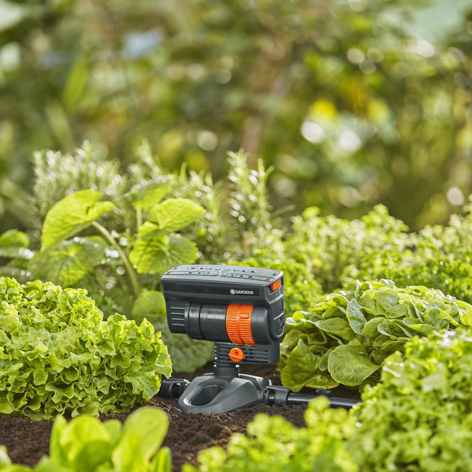 Gardena Viereckregner OS 90v im Beet zur Bewässerung bis 90 m².