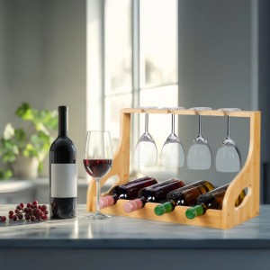 Relaxdays Weinregal Bambus Natur mit Glashalter 30 cm x 44,5 cm x 23,5 cm 0,9 kg