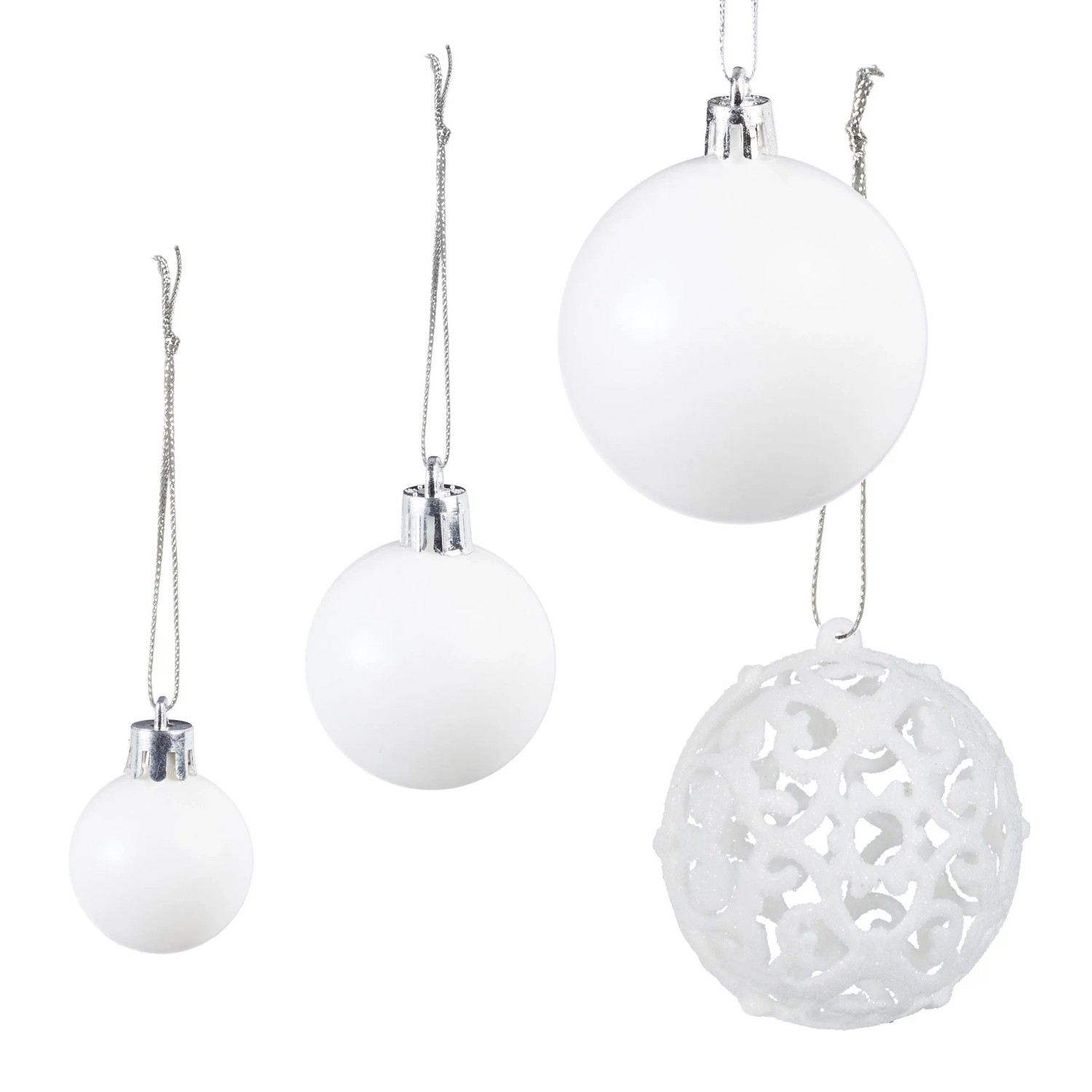 Relaxdays Weihnachtskugeln im 50er Set Polystyrol Weiß Glänzend Matt Glitzernd