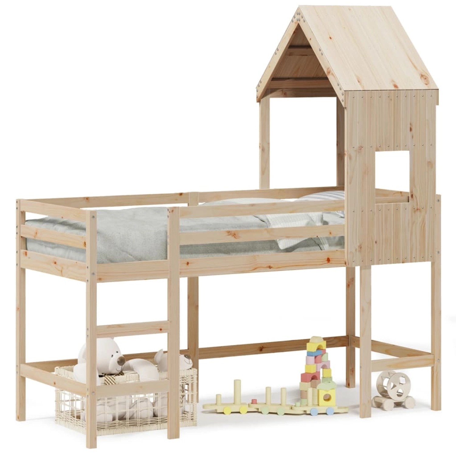 vidaXL Hochbett mit Leiter und Dach 80x200 cm Massivholz Kiefer2101070 günstig online kaufen