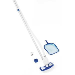 Bestway AquaClean Pool Reinigungsset mit Stange, Sauger, Kescher und Schlauch.