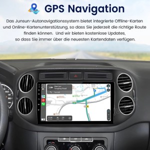 Junsun Autoradio für VW Tiguan (2007-2016) mit GPS Navigation im Armaturenbrett.