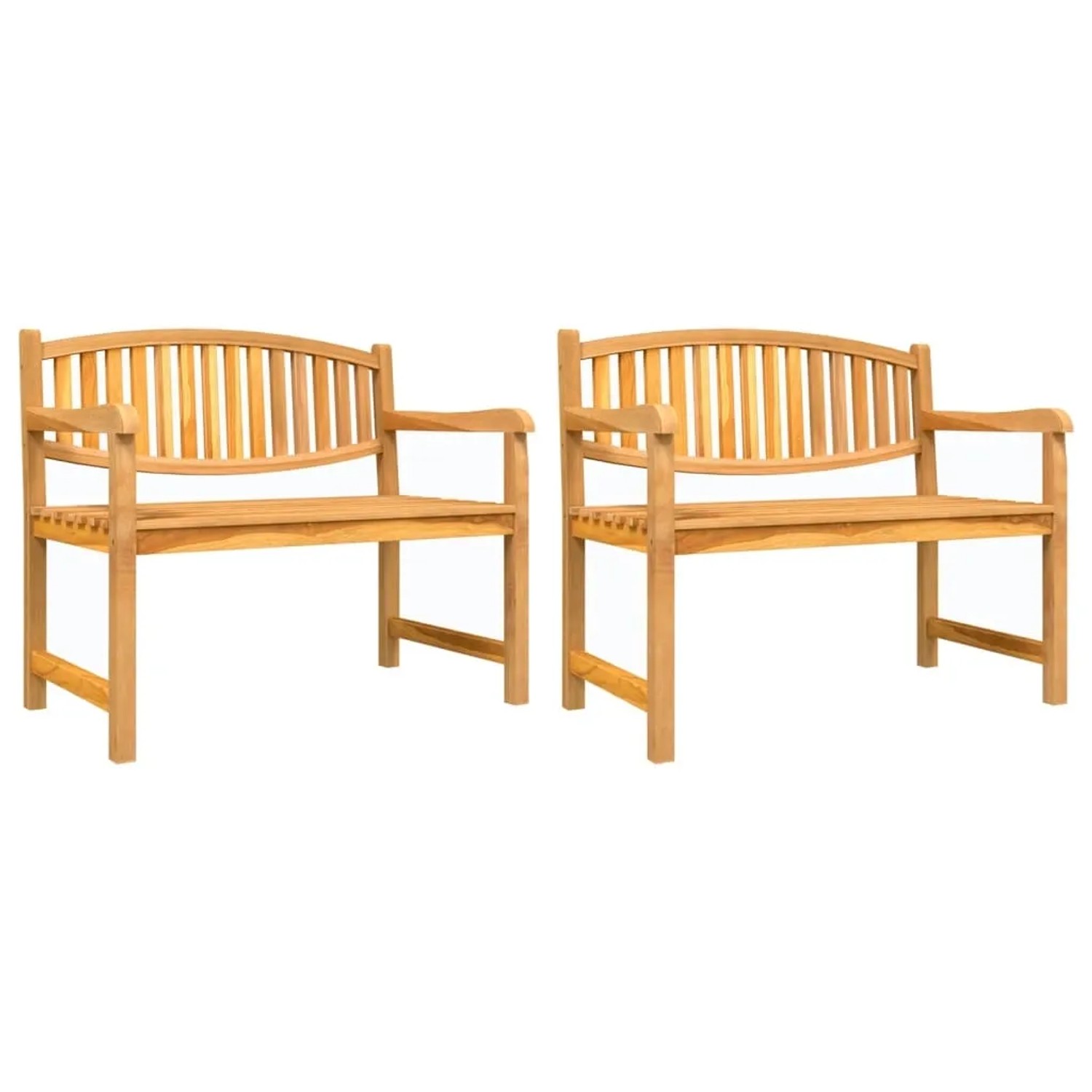 Zwei Gartenbänke aus Teakholz, Teil der vidaXL 5-tlg Garten-Essgruppe Modell 112.