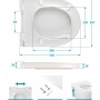 Calmwaters WC-Sitz für Keramag Renova Nr. 1, D-Form mit Maßangaben und Details zur Montage.