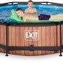 Runder Exit Stahlrahmenpool Wood, 300x76 cm, Holzoptik, mit Kindern im Wasser.