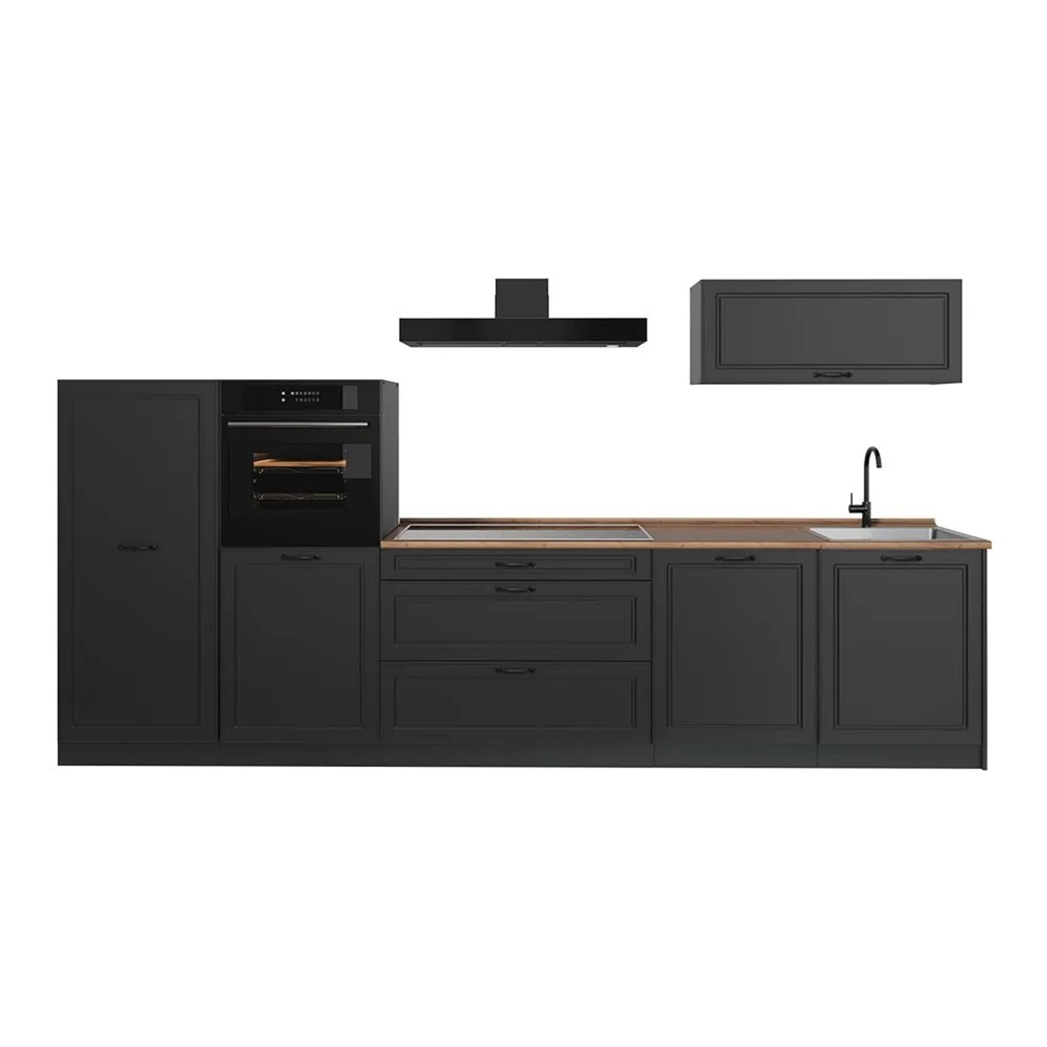 Vicco Küchenzeile R-Line Anthrazit Landhaus/Anthrazit 340 x 143 Arbeitsplatte Goldkraft Eiche Art Nr 68007