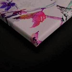 Detailansicht: Bricoflor Leinwandbild mit Vögeln und Blumen in Pink und Lila. Wanddekoration für Wohnzimmer.