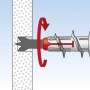 Illustration: Fischer Duoblade Gipskartondübel wird in Gipskartonplatte gedreht.