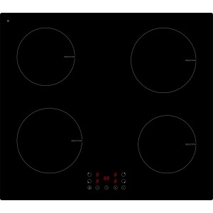 Schwarzes PKM Induktionskochfeld IF4 G mit vier Kochzonen und Touch-Bedienfeld.