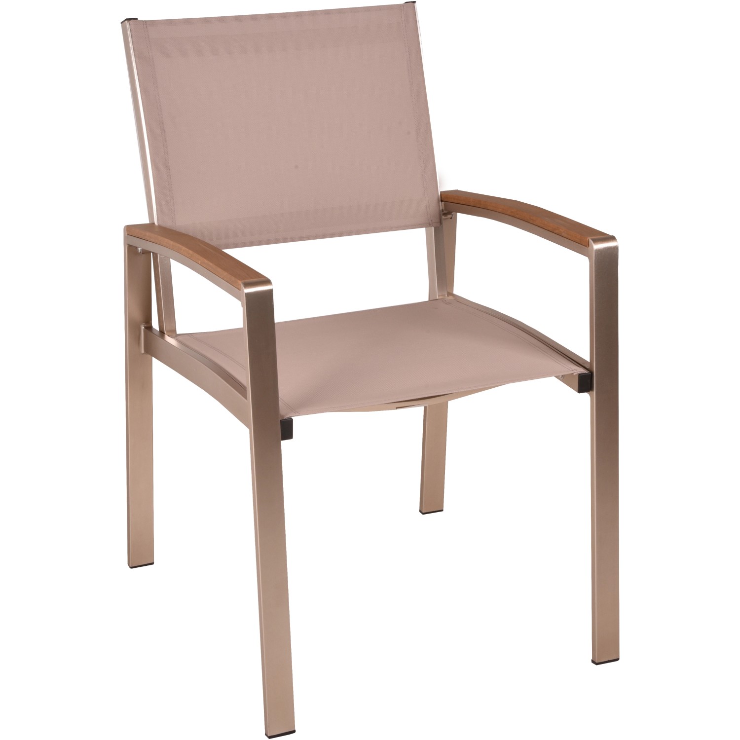 Garden Pleasure Stapelstuhl Florence, 2er-Set, Champagner. Gartenstuhl mit Aluminiumgestell und Holzarmlehnen.