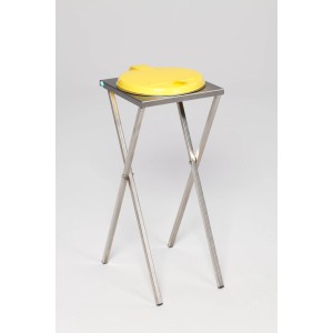 PROREGAL Robuster Scherenständer Mit Klemmring Für 120 Liter Sack HxBxT 90 x 40 x 45 cm Edelstahl Gelber Deckel