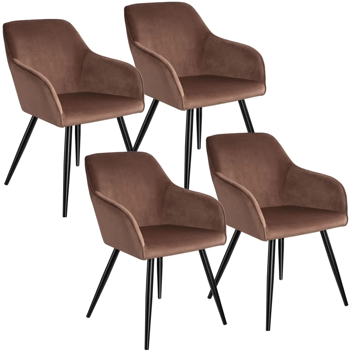 Tectake Esszimmerstuhl Marilyn Gepolstert  In Samtoptik Durchgehende Lehne 4Er Set 62 x 58 x 82 cm Braun Schwarz