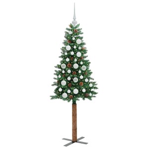 Schlanker, grüner LED-Weihnachtsbaum (150 cm) mit Kugeln und Ständer von vidaXL.