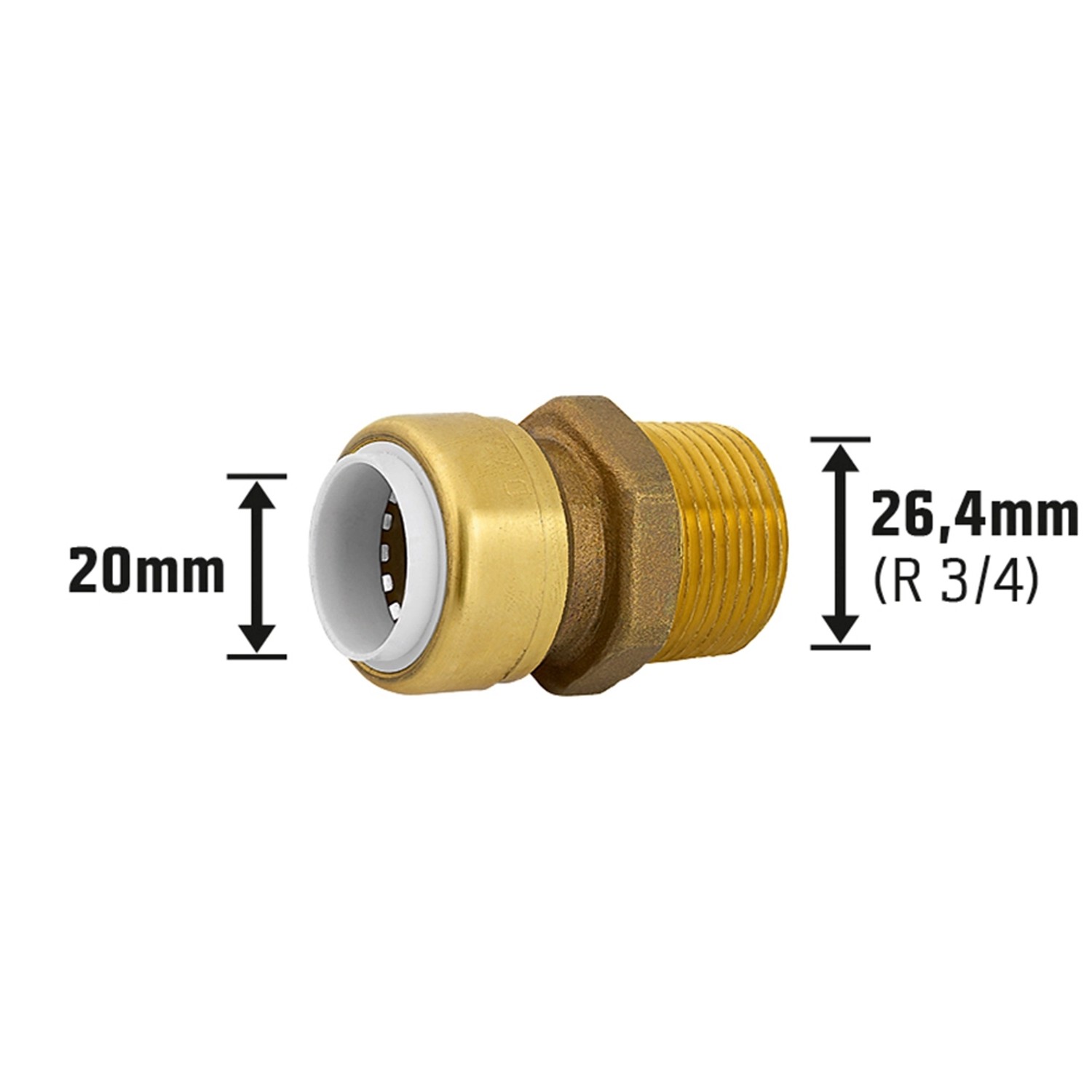 Steck-Übergangsnippel 33 mm aus Messing für sichere Rohrverbindungen.