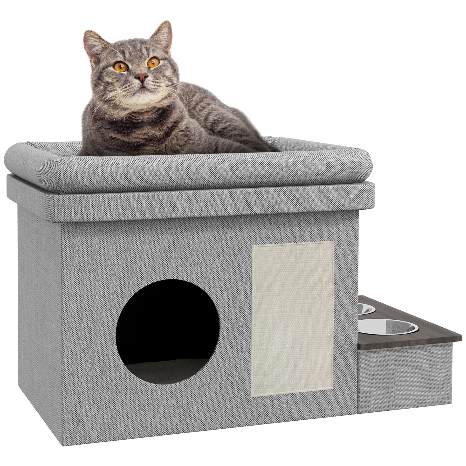 PawHut Katzenhöhle Spanplatte Leinenimitat Grau 78L x 48B x 49,5H cm