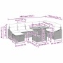 Graues 9-teiliges vidaXL Garten-Sofa-Set mit Kissen und Stauraum aus Polyrattan mit Maßangaben.