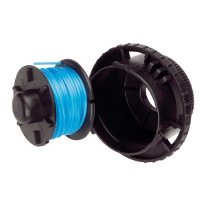 LUX Ersatzspule T 137 mit blauem Trimmerfaden und schwarzem Gehäuse für Rasentrimmer.