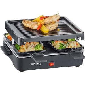 Severin Mini Raclette-Grill RG 2370 für 4 Personen mit Grillplatte und Pfännchen.