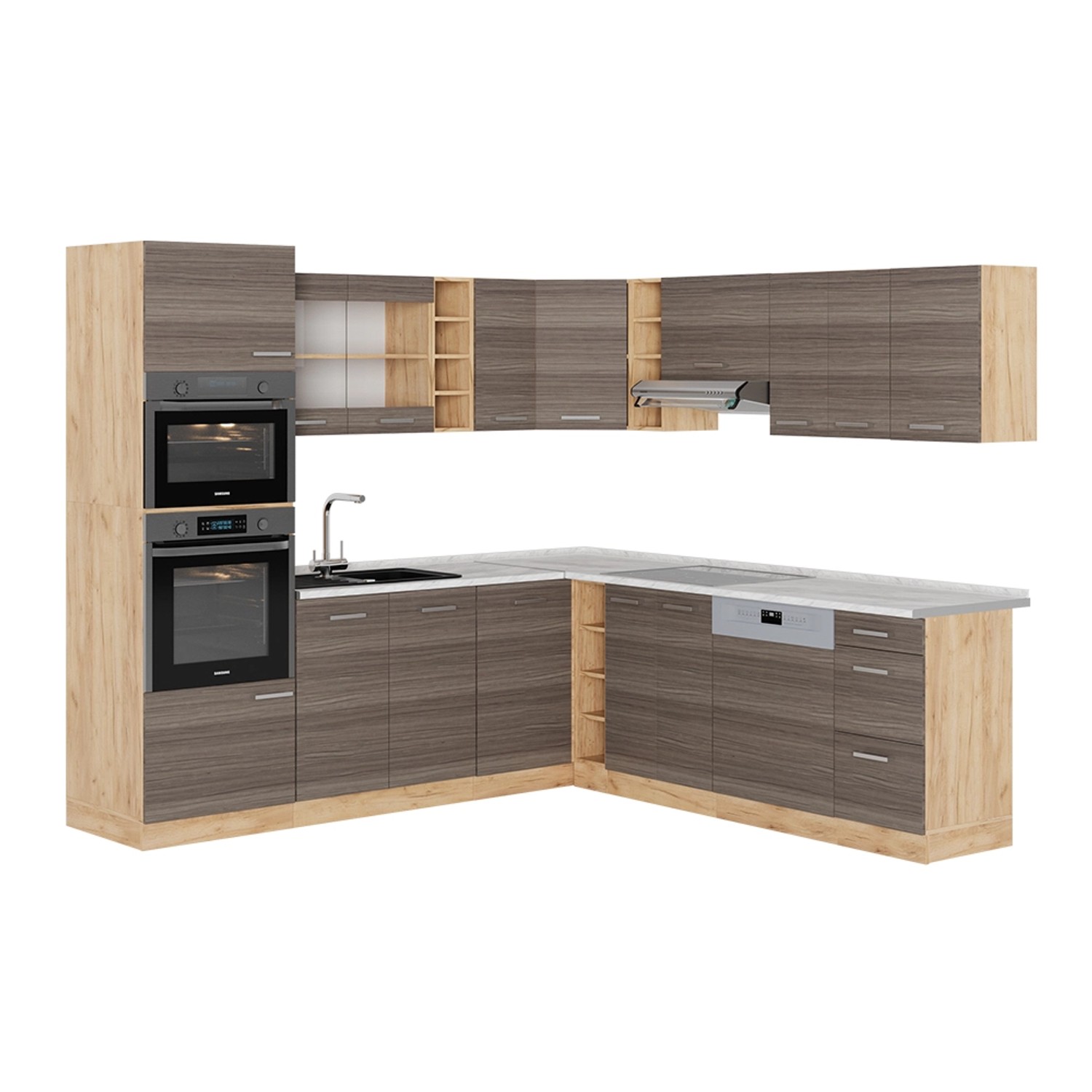 Vicco R-Line Eckküche Edelgrau/Goldkraft Eiche 237 x 247 cm AP Marmor günstig online kaufen