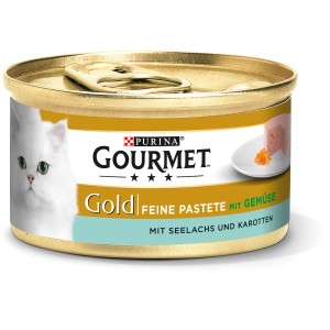 Gourmet Gold Katzen-Nassfutter Pastete mit Seelachs und Karotten, 85g Dose.